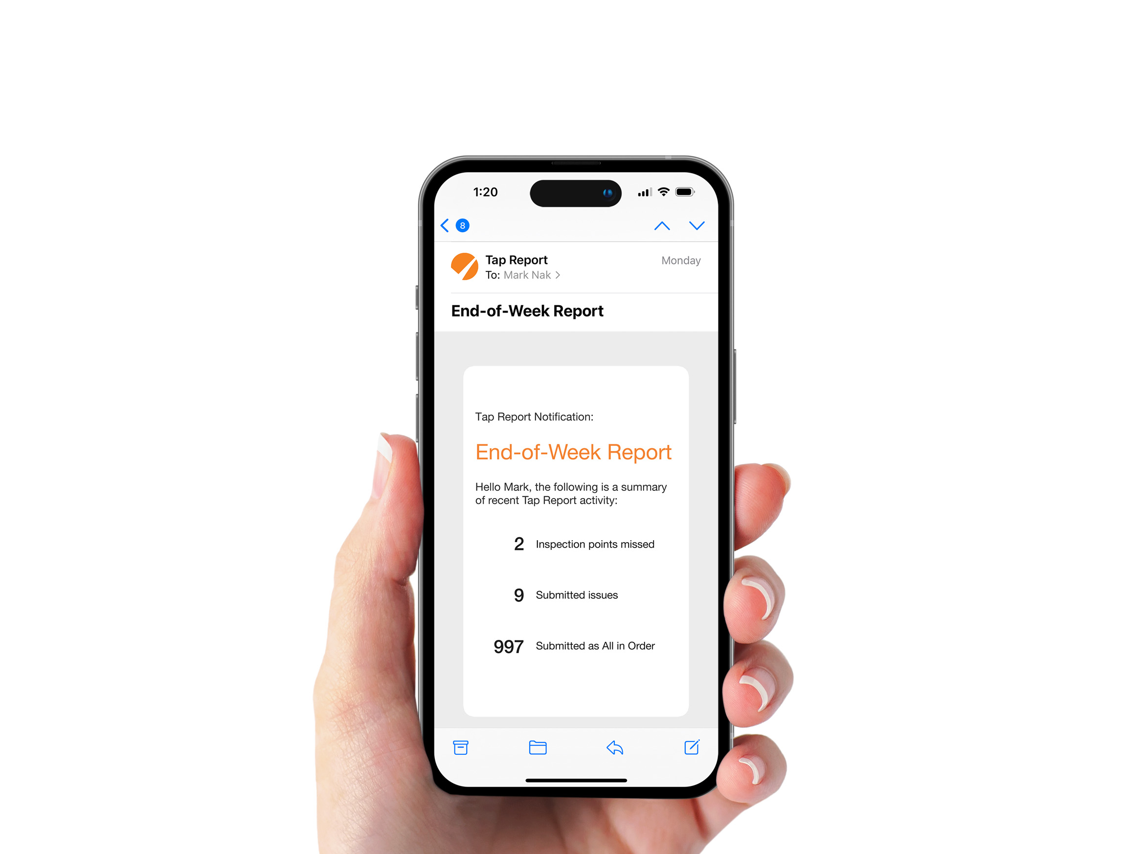screenshot of end-of-day email
